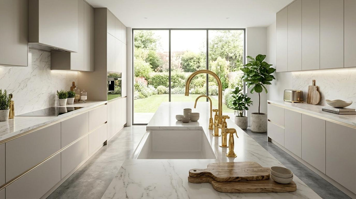 Luxury Moroccan bridge kitchen faucet with living brass finish