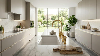 Luxury Moroccan bridge kitchen faucet with living brass finish