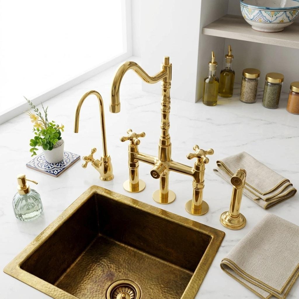 Luxury bridge kitchen faucet handcrafted in Morocco