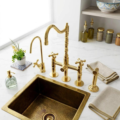 Luxury bridge kitchen faucet handcrafted in Morocco