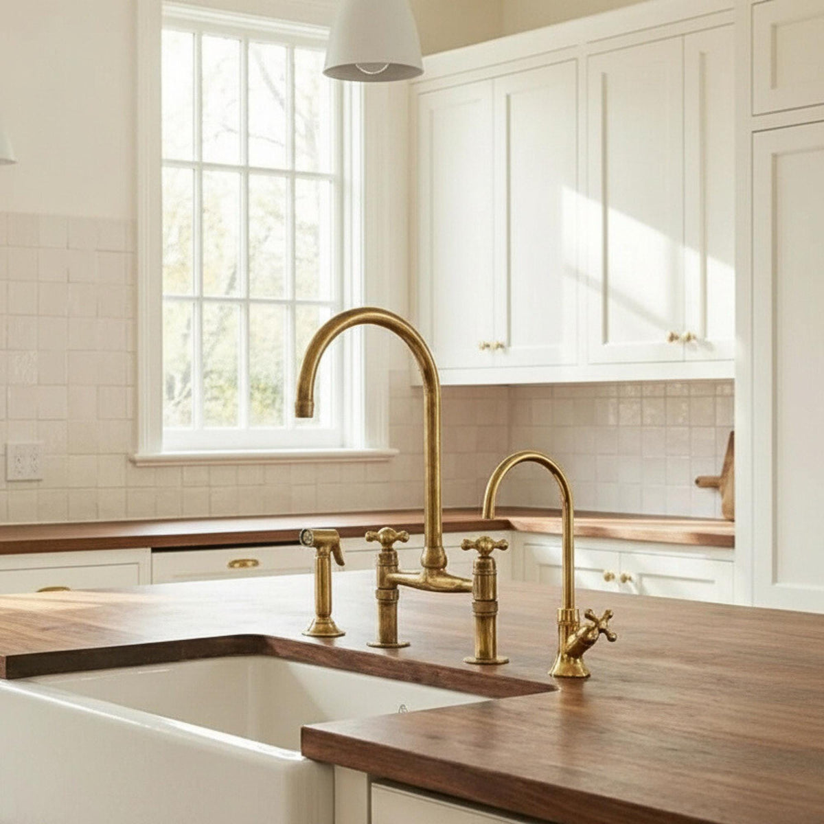 Luxury bridge kitchen faucet with dual cross handles