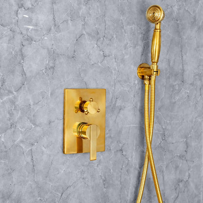 Luxury ceiling mounted rainfall shower in living brass