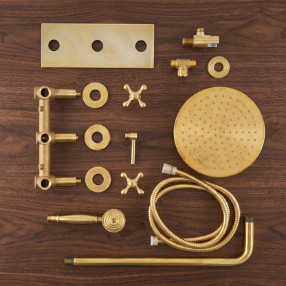 Luxury rainfall shower system in living brass for a traditional bathroom