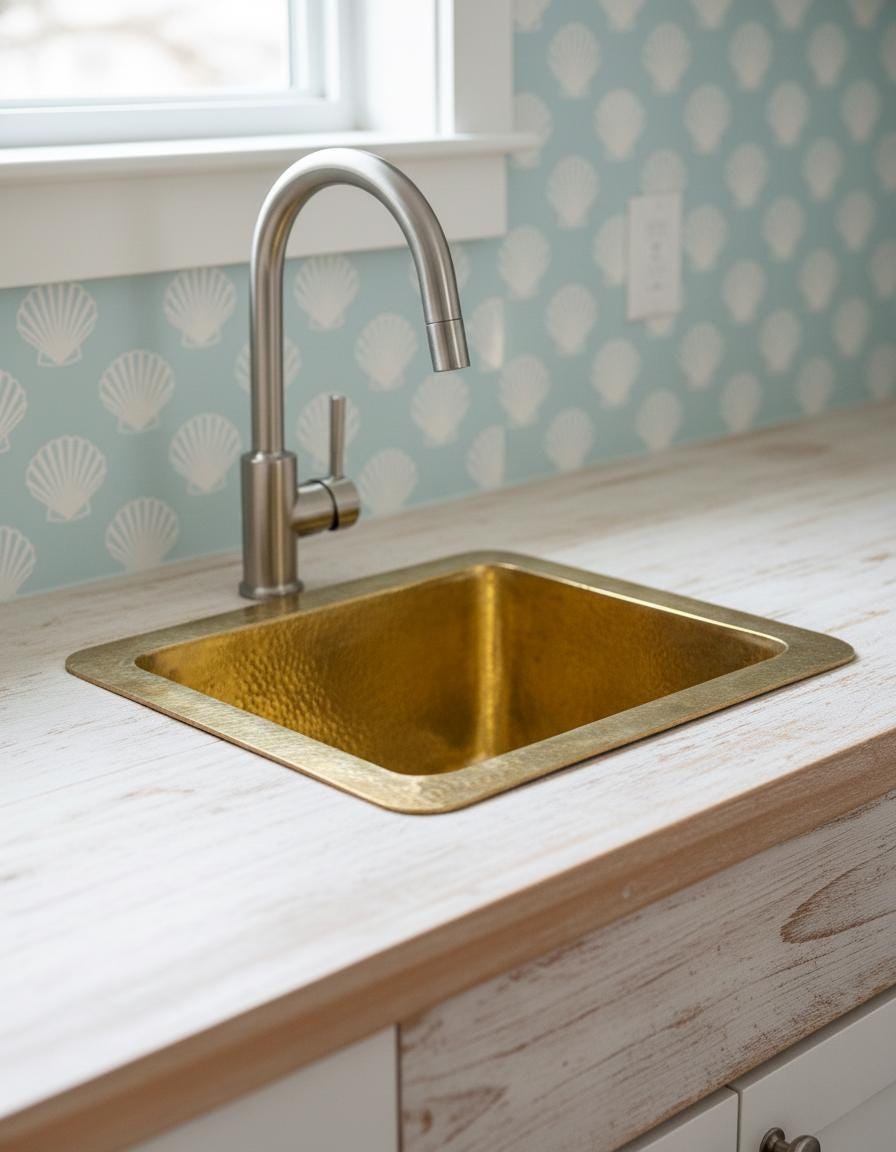 Luxury square brass kitchen sink with a living brass finish