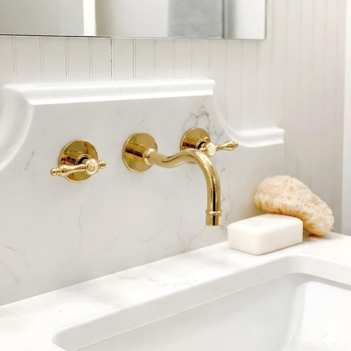 Luxury unlacquered brass bathroom faucet handcrafted with lever handles