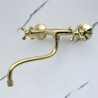 Luxury unlacquered brass wall faucet with traditional cross handles