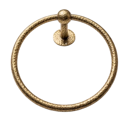 Minimalist solid brass towel ring with an unlacquered finish