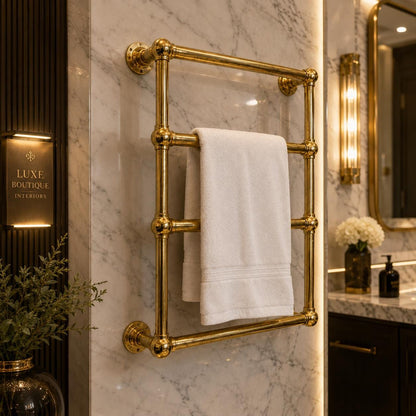 Modern solid brass towel bar with a living brass finish