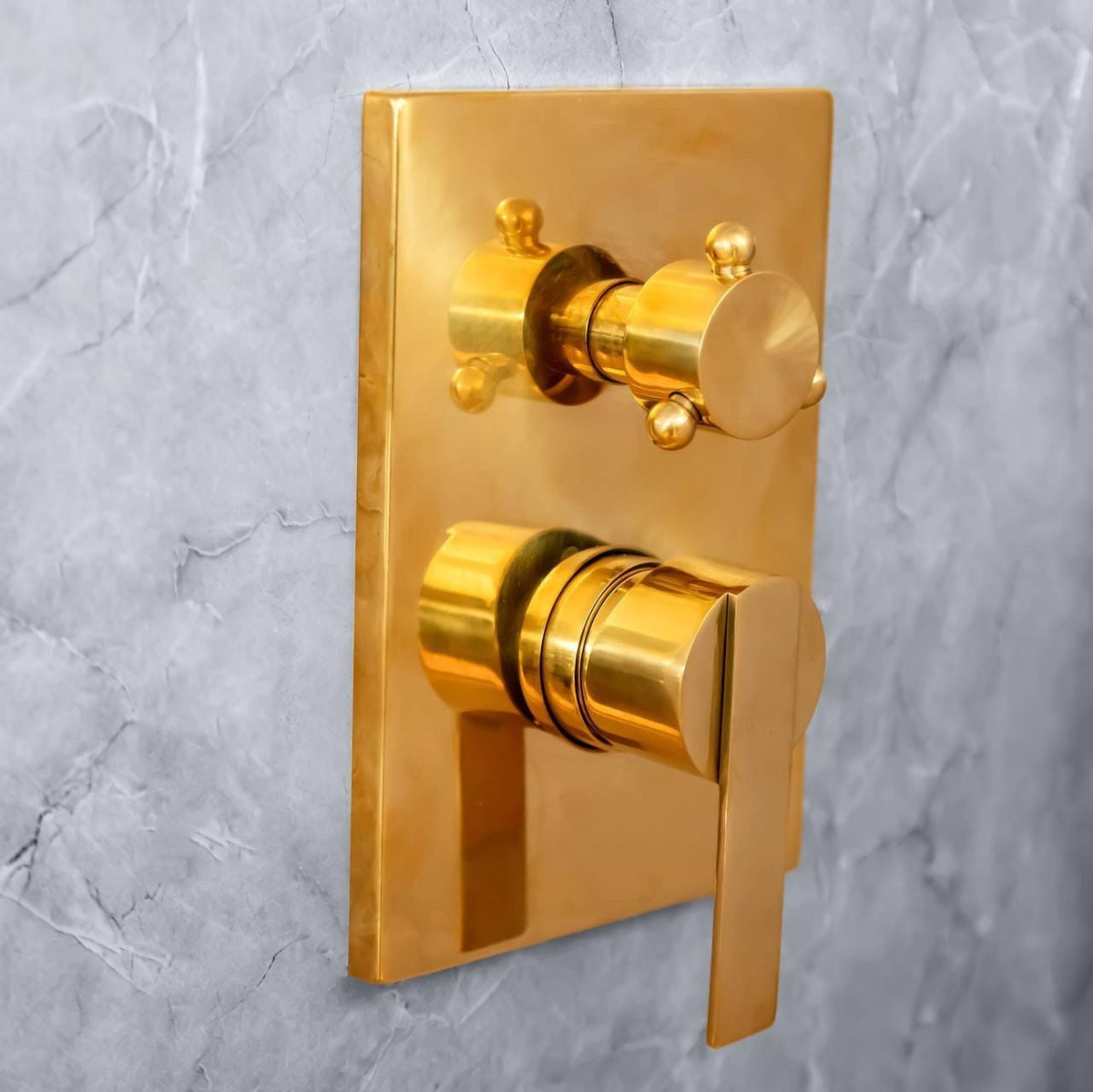 Premium Moroccan brass rain shower system with a 2-way diverter valve