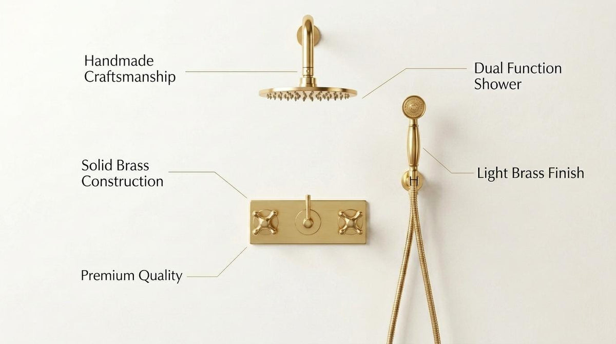 Premium Moroccan brass shower system with a pressure-balanced valve