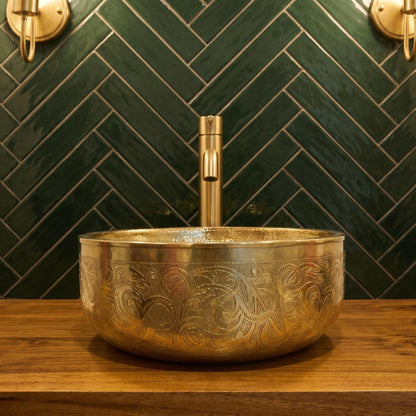 Premium countertop brass sink with artisan Moroccan engravings