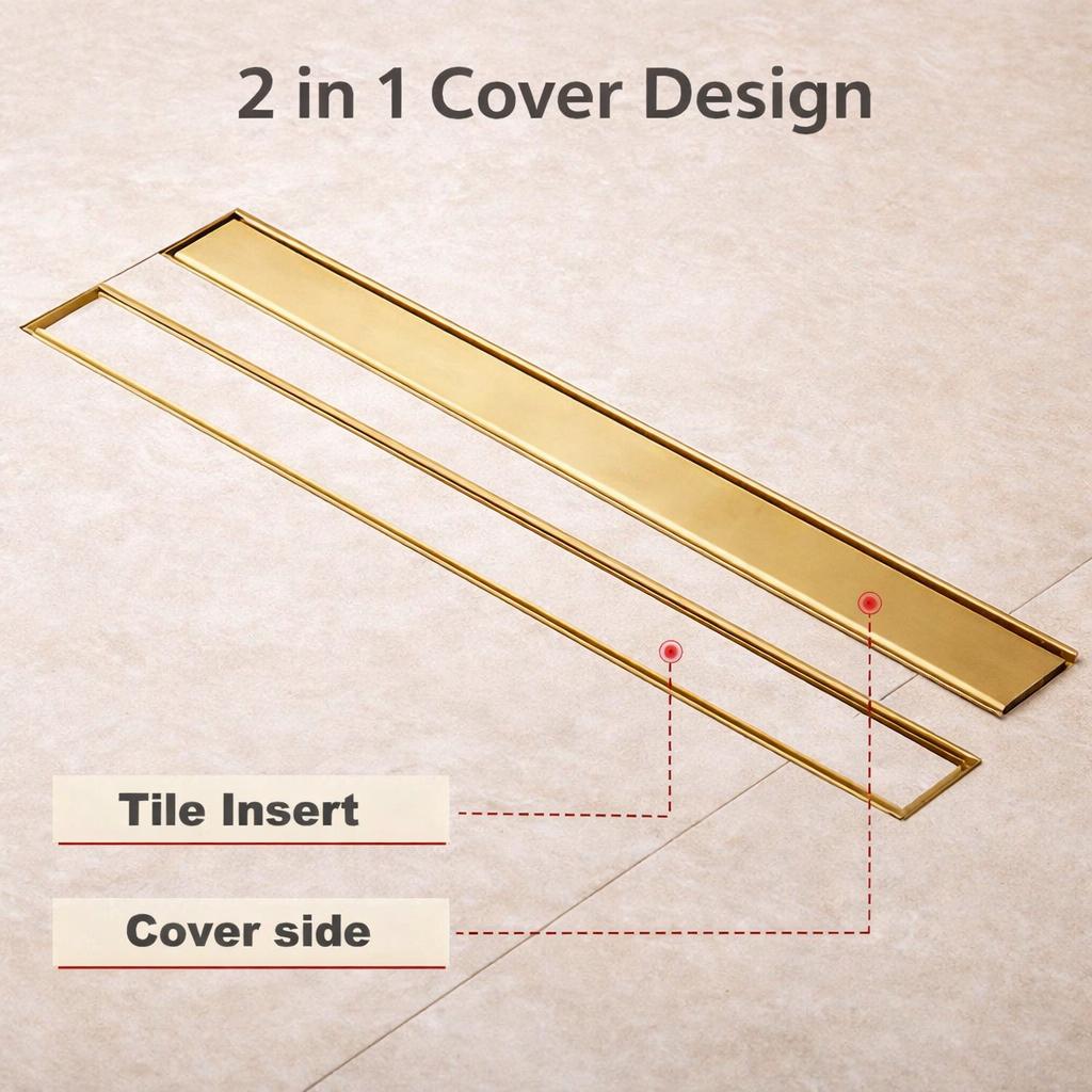Premium solid brass linear shower drain in a luxury bathroom
