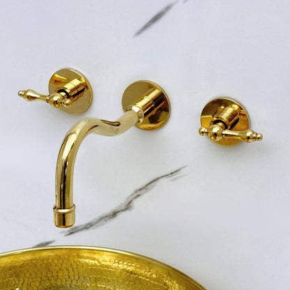 Premium wall mounted bathroom faucet in unlacquered solid brass