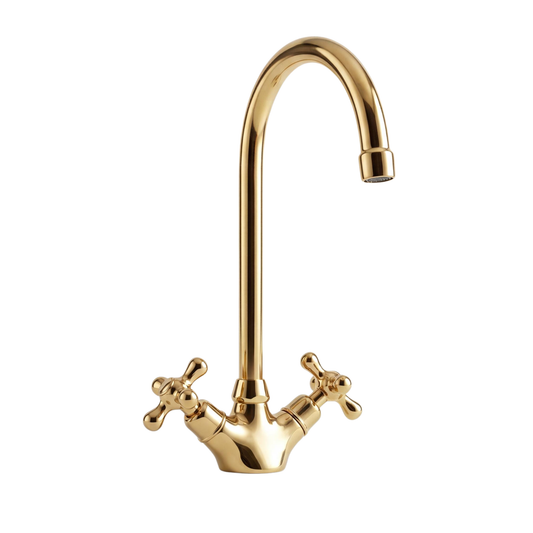Single hole brass kitchen faucet with vintage cross handles