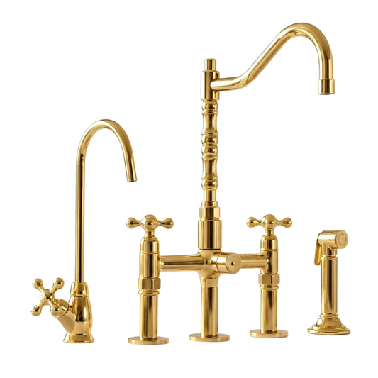Solid brass bridge kitchen faucet set for farmhouse sinks