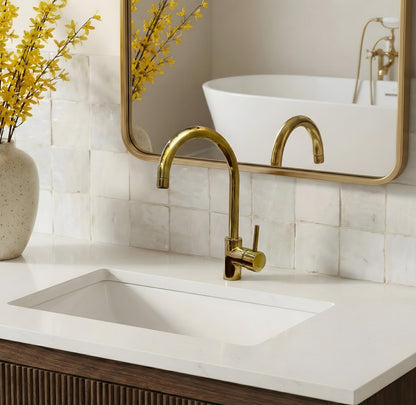 Solid brass minimalist bathroom faucet with a single lever handle