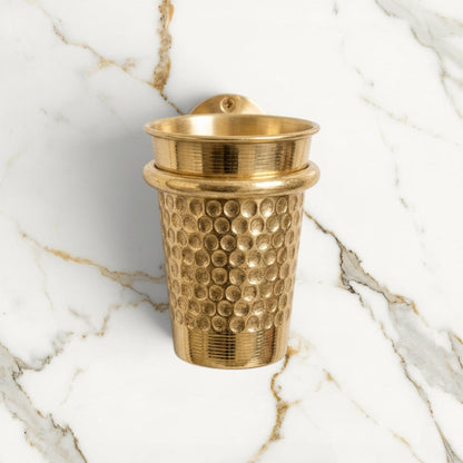 Solid brass toothbrush organizer with a natural living brass finish