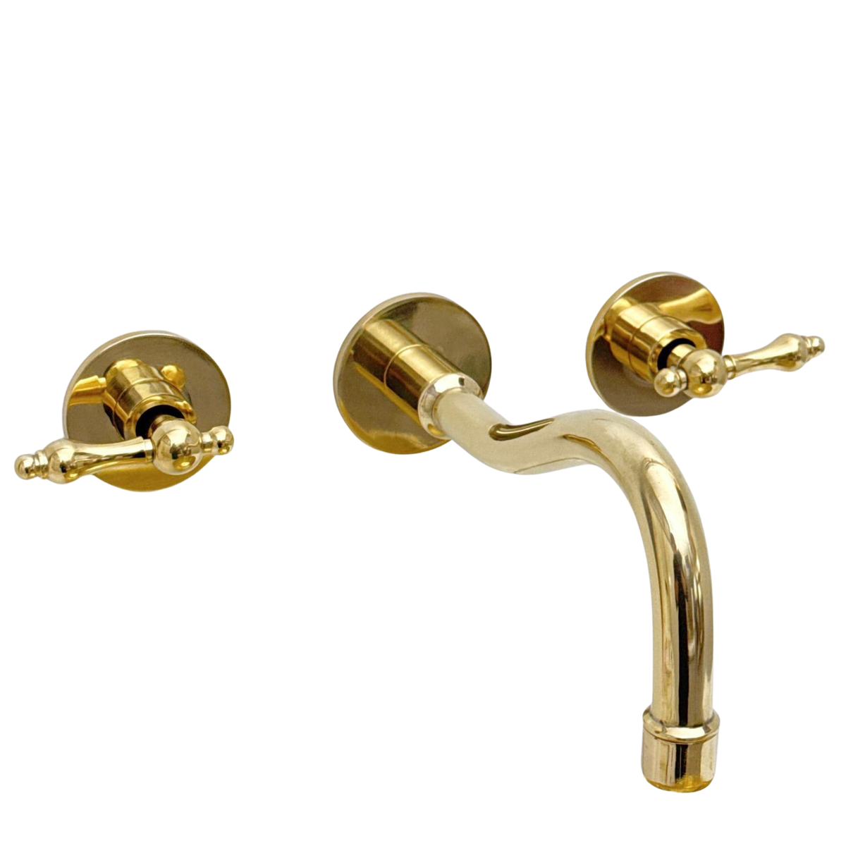Solid brass wall mounted bathroom faucet with curved spout