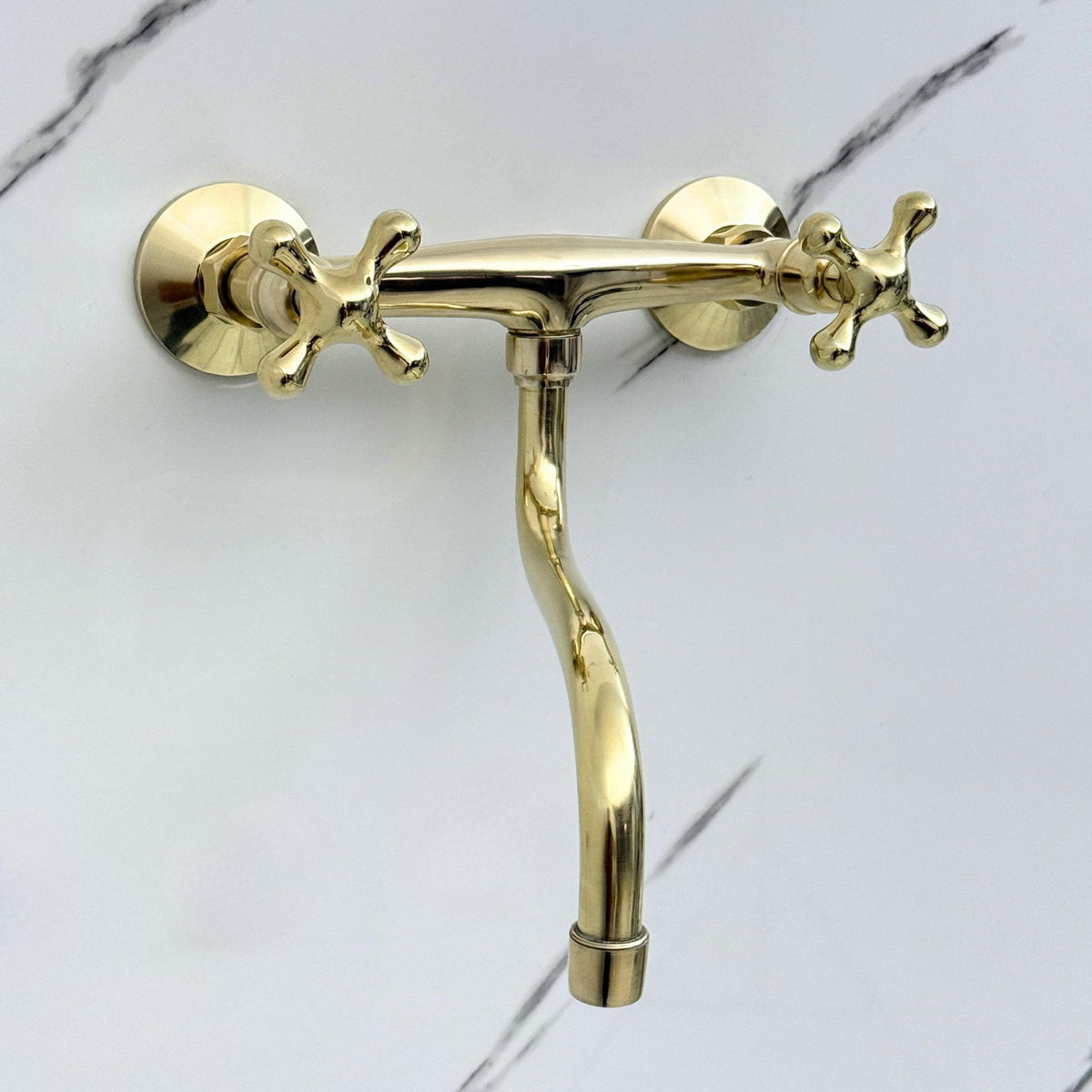 Solid brass wall mounted faucet with curved gooseneck spout