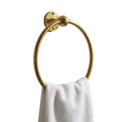 Solid unlacquered brass towel ring handcrafted in Morocco