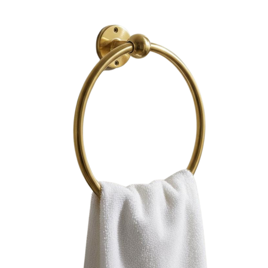 Solid unlacquered brass towel ring handcrafted in Morocco