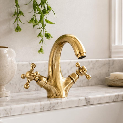 Traditional Moroccan brass faucet for a bathroom sink