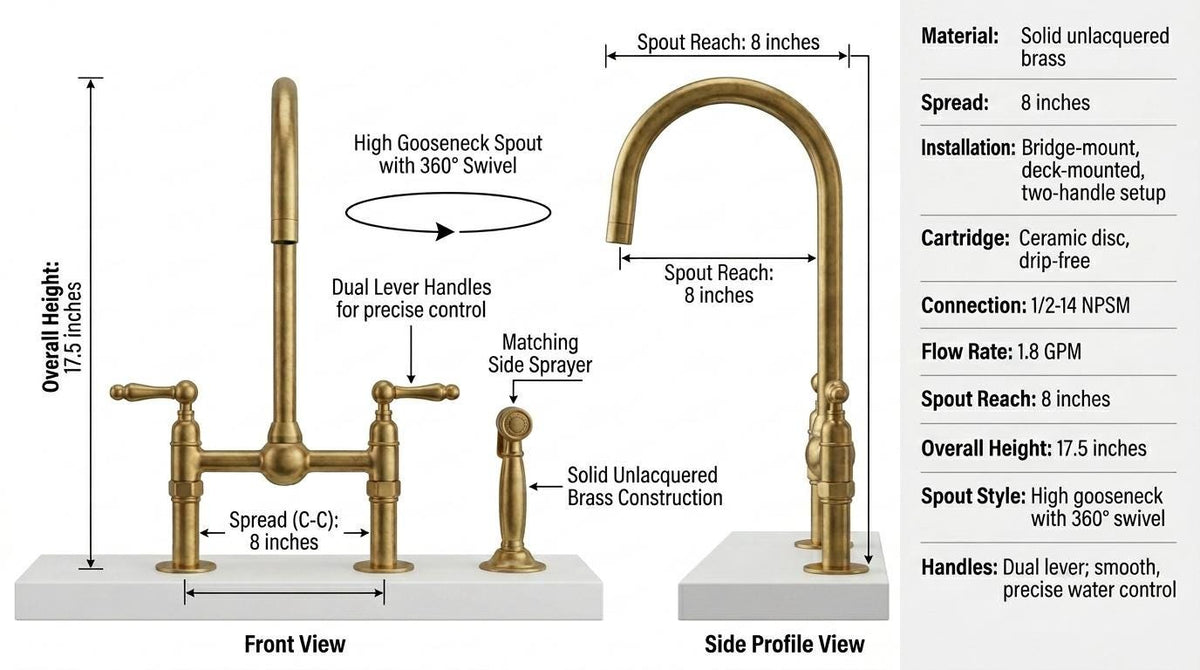 Traditional bridge kitchen faucet for farmhouse sinks
