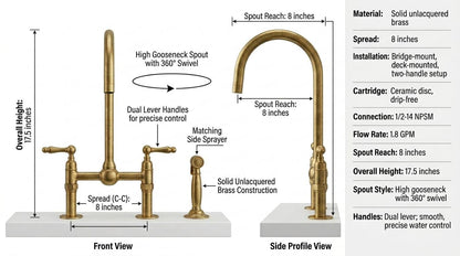 Traditional bridge kitchen faucet for farmhouse sinks