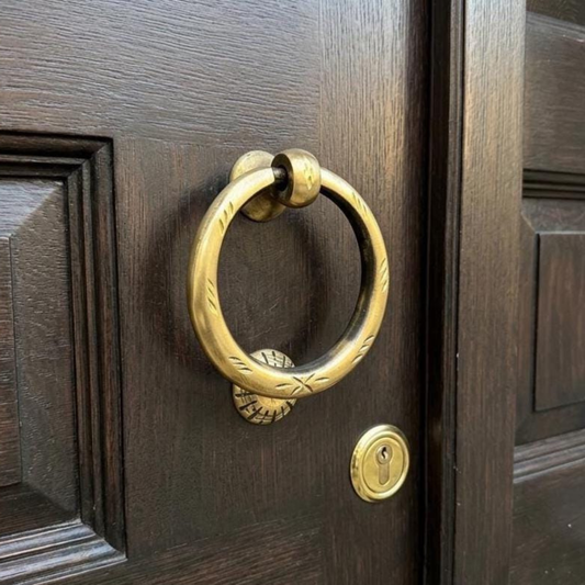 Traditional solid brass ring door knocker