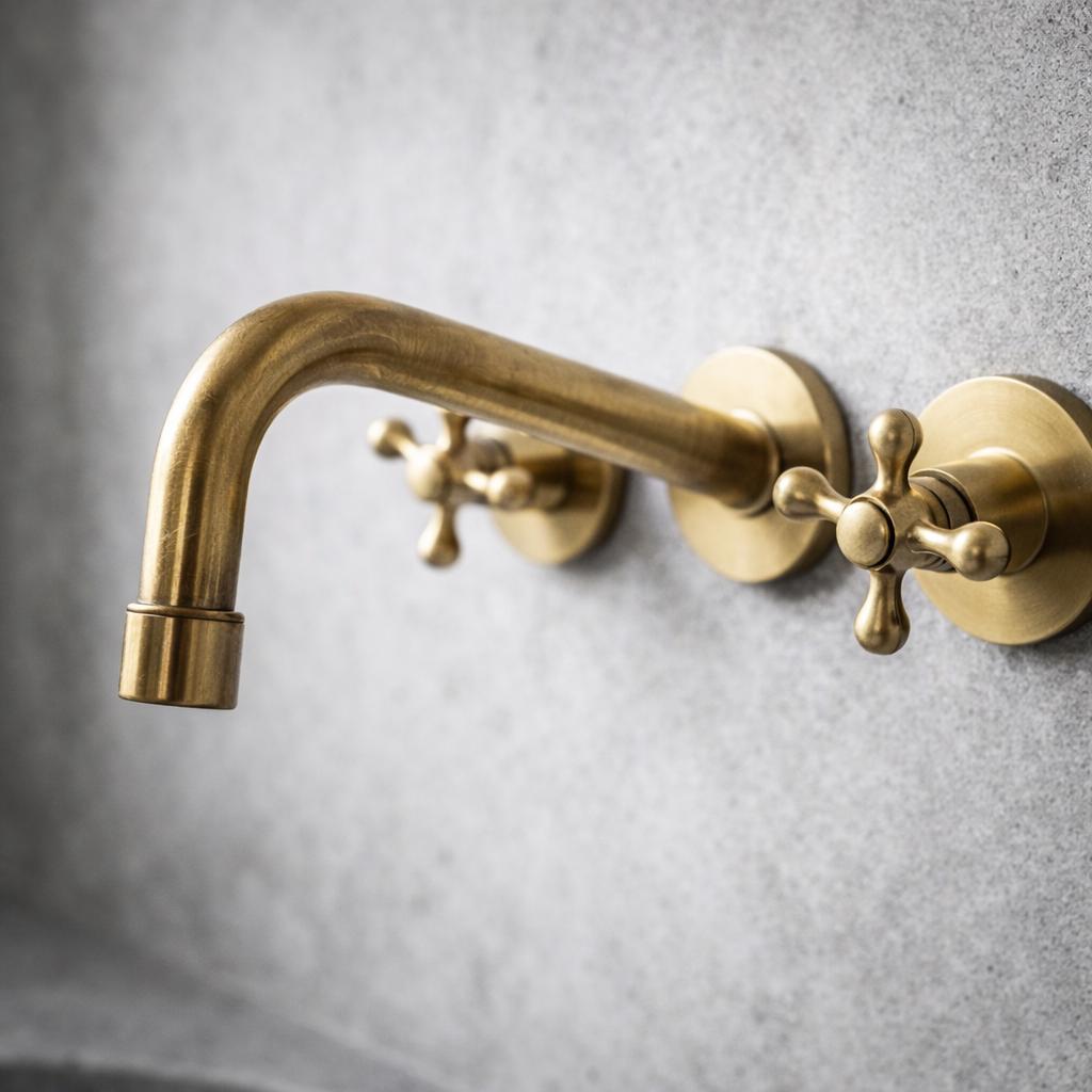 Handcrafted Wall Mounted Faucet  Unlacquered Brass Bathroom Tap