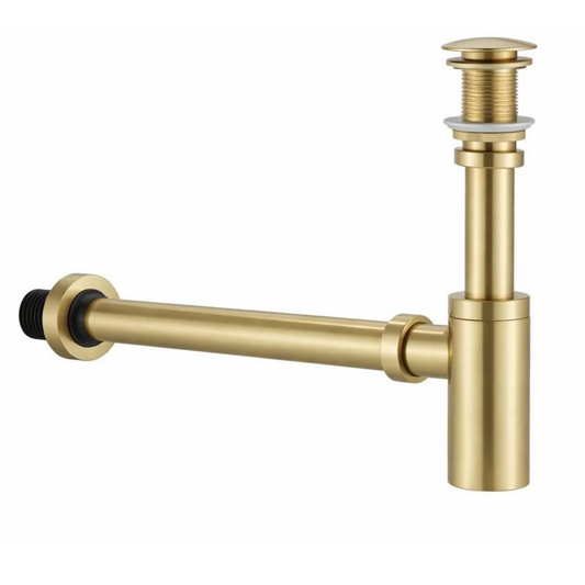 Unlacquered brass bottle P-trap for a bathroom sink