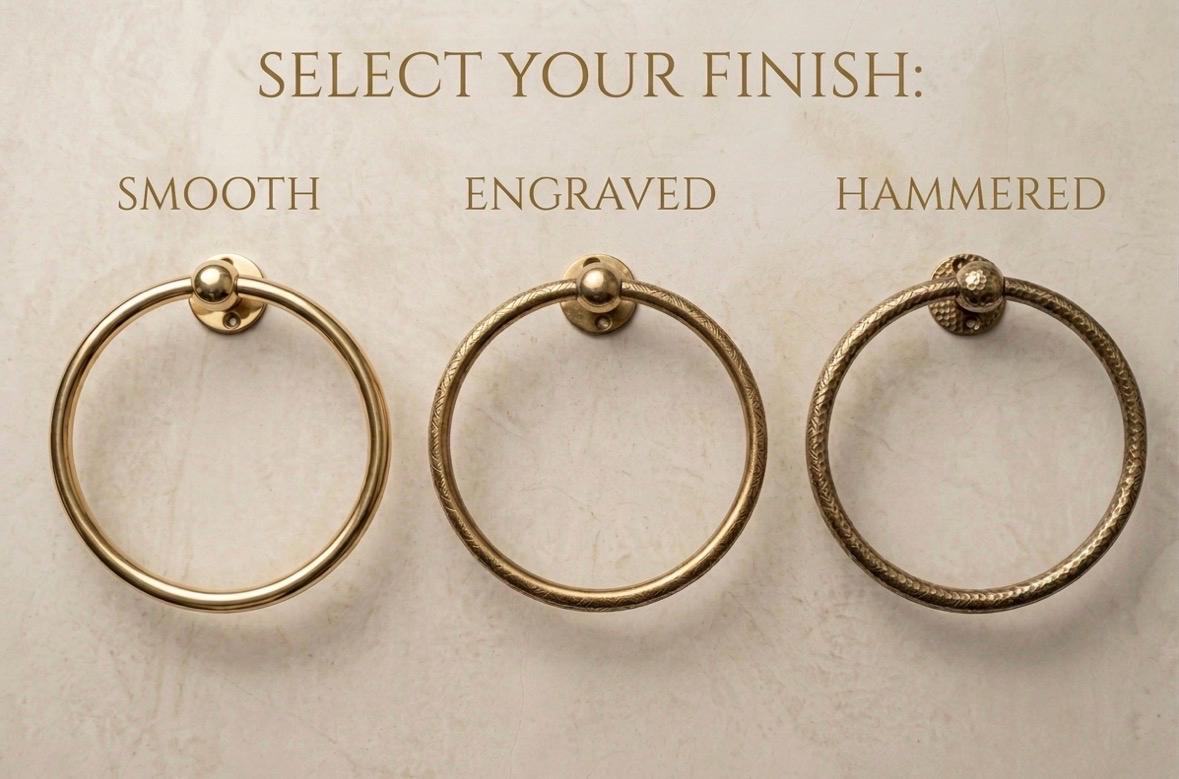 Unlacquered solid brass towel ring with concealed wall mounting