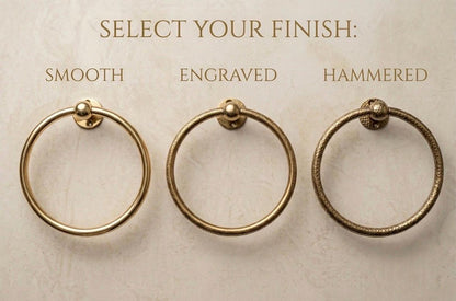 Unlacquered solid brass towel ring with concealed wall mounting