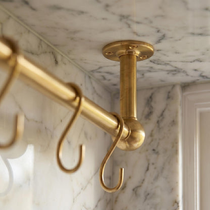 Wall mount bracket and hardware for brass pot rail