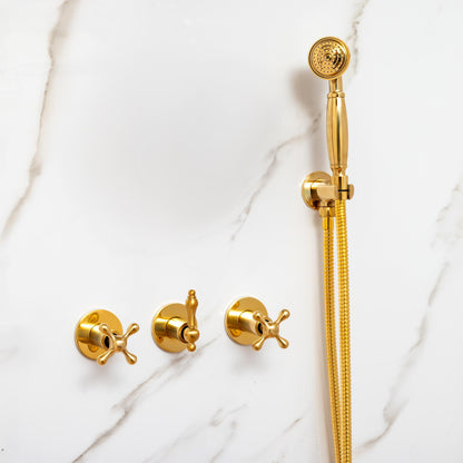 Wall mounted concealed brass shower with a handheld shower