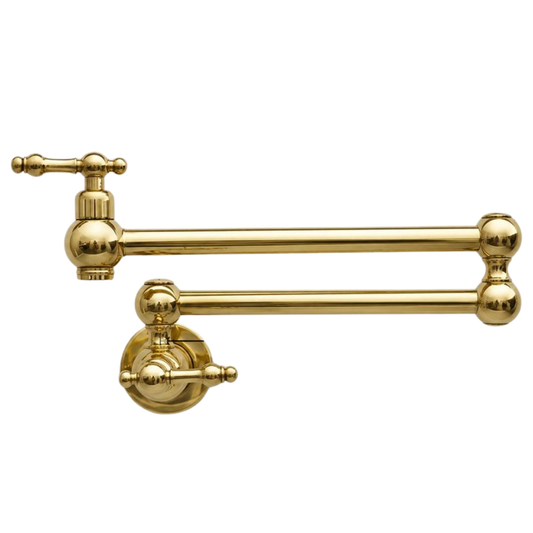 Wall mounted pot filler in unlacquered brass