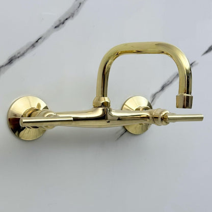 Wall mounted solid brass bathroom faucet with living brass finish