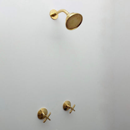 Wall mounted solid brass shower system handcrafted in Morocco