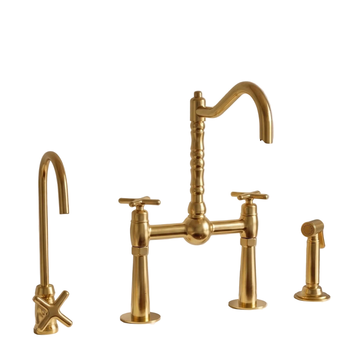 Wall mounted unlacquered brass bridge faucet with 12 inch spout