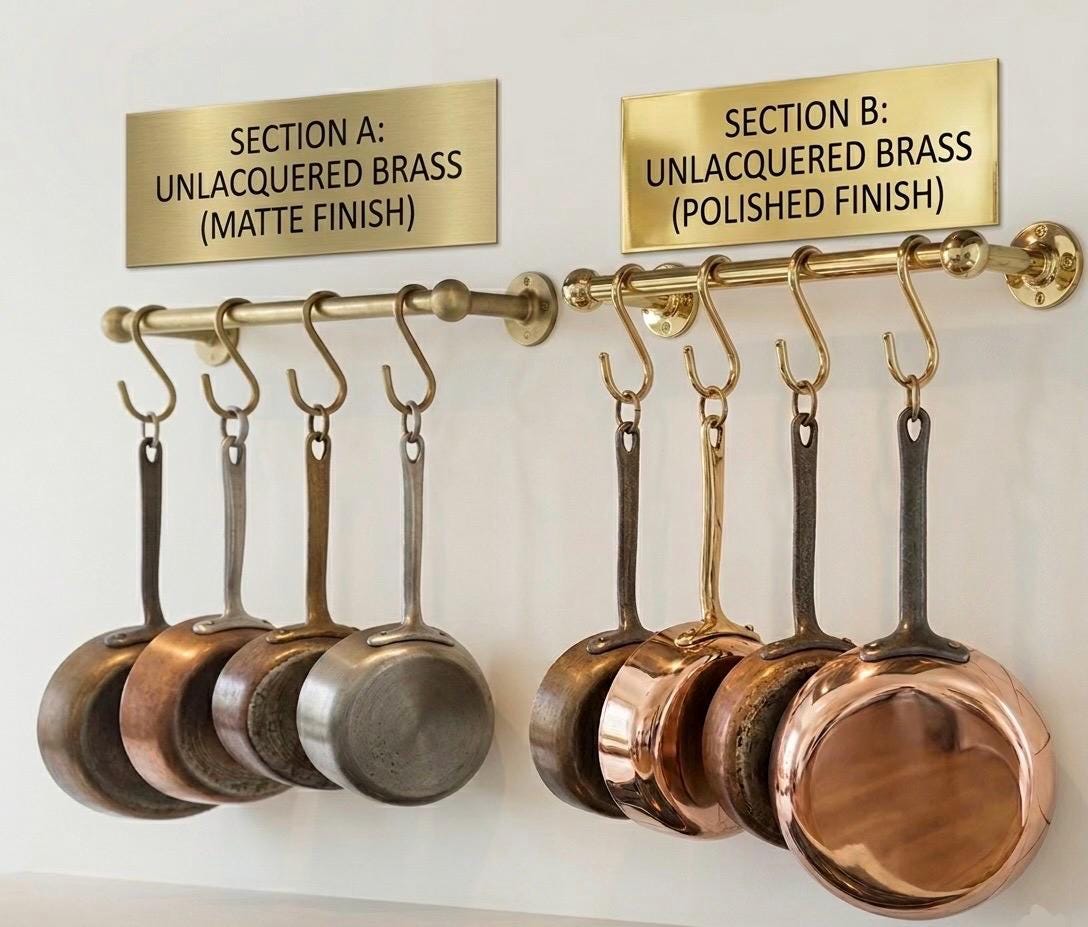 Wall mount bracket and hardware for brass pot rail