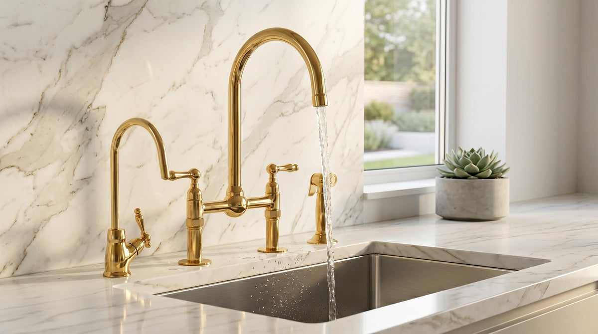 brass bridge faucet with swivel spout
