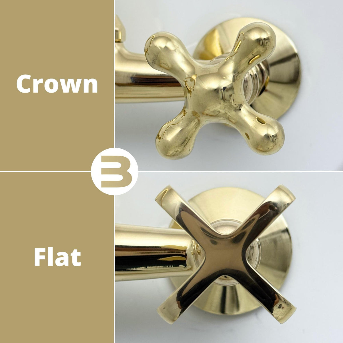 cROWN OR fLAT Elegant wall mount brass faucet installed above a sink