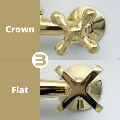 cROWN OR fLAT Elegant wall mount brass faucet installed above a sink