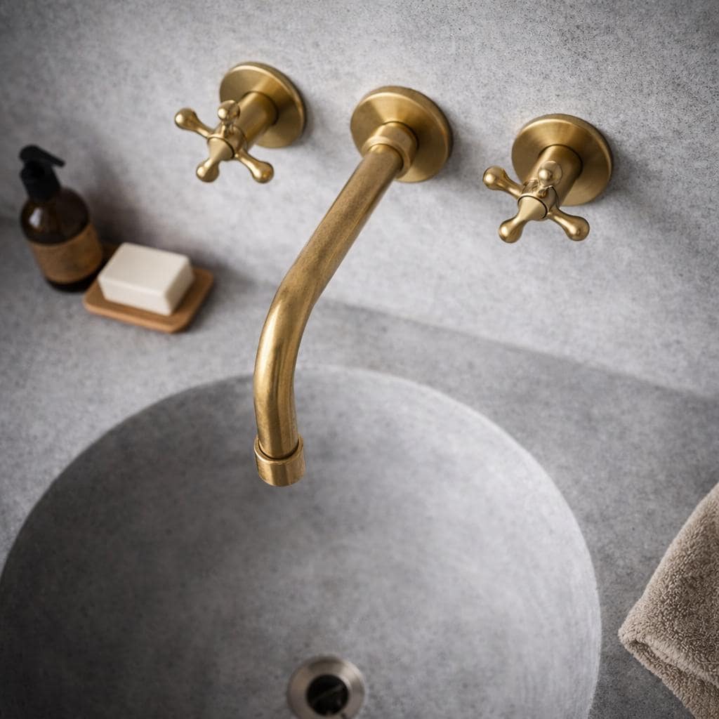 Handcrafted Wall Mounted Faucet  Unlacquered Brass Bathroom Tap