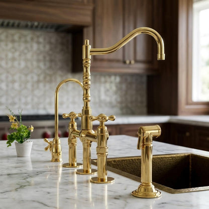  solid brass bridge faucet set for luxury kitchens