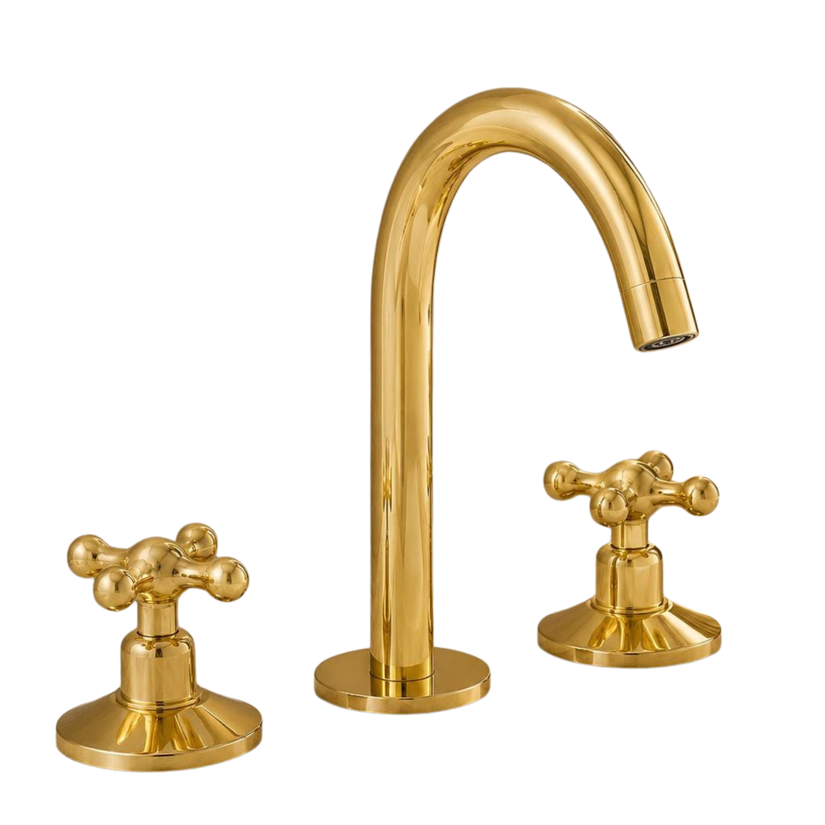 Unlacquered brass deck mounted bathroom faucet with matching pop-up drain